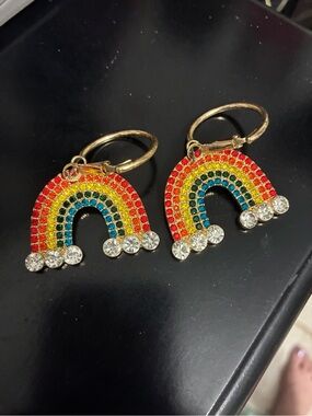 Rainbow Hoop Earrings with Multicolored Crystals